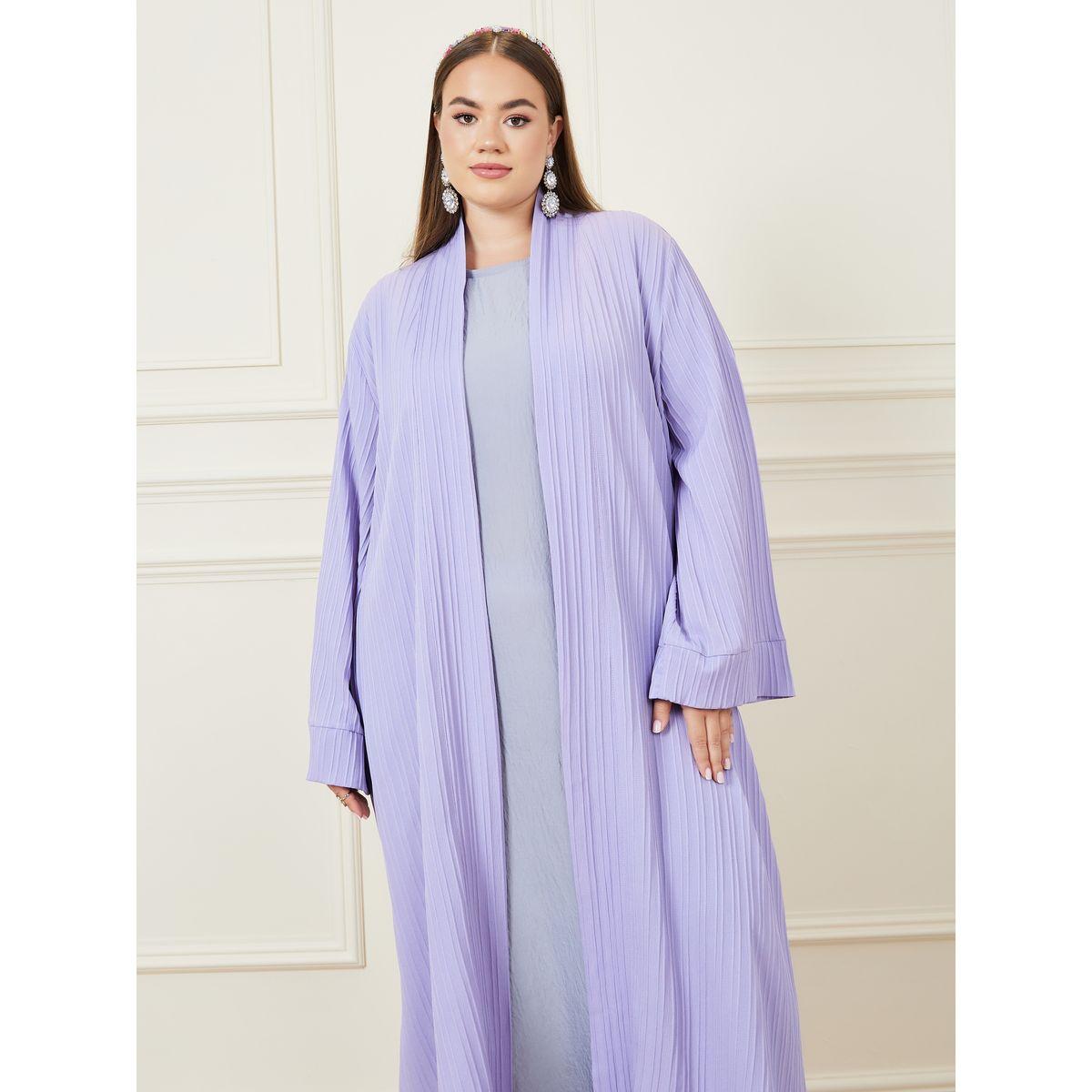 Styli Plus Stripe Textured Maxi Kimono-women-clothing-shirtsandblouses-shirts-image-3