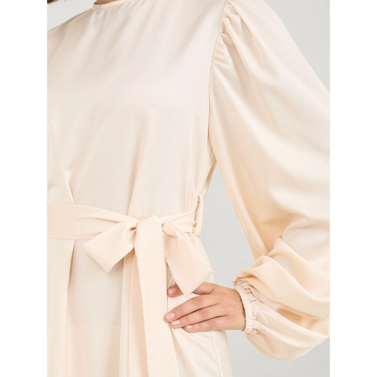 فستان طويل سادة بأكمام بالون وأربطة-women-clothing-dresses-image-3
