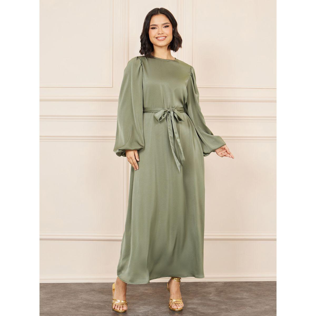 فستان طويل سادة باكمام بالون-women-clothing-dresses-image-1
