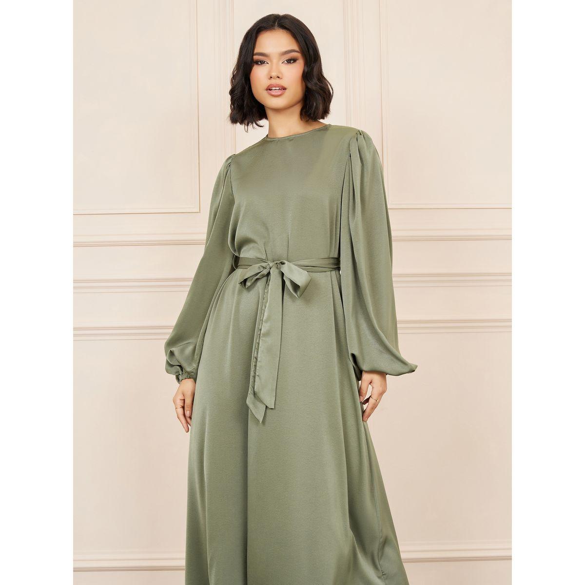 فستان طويل سادة باكمام بالون-women-clothing-dresses-image-2
