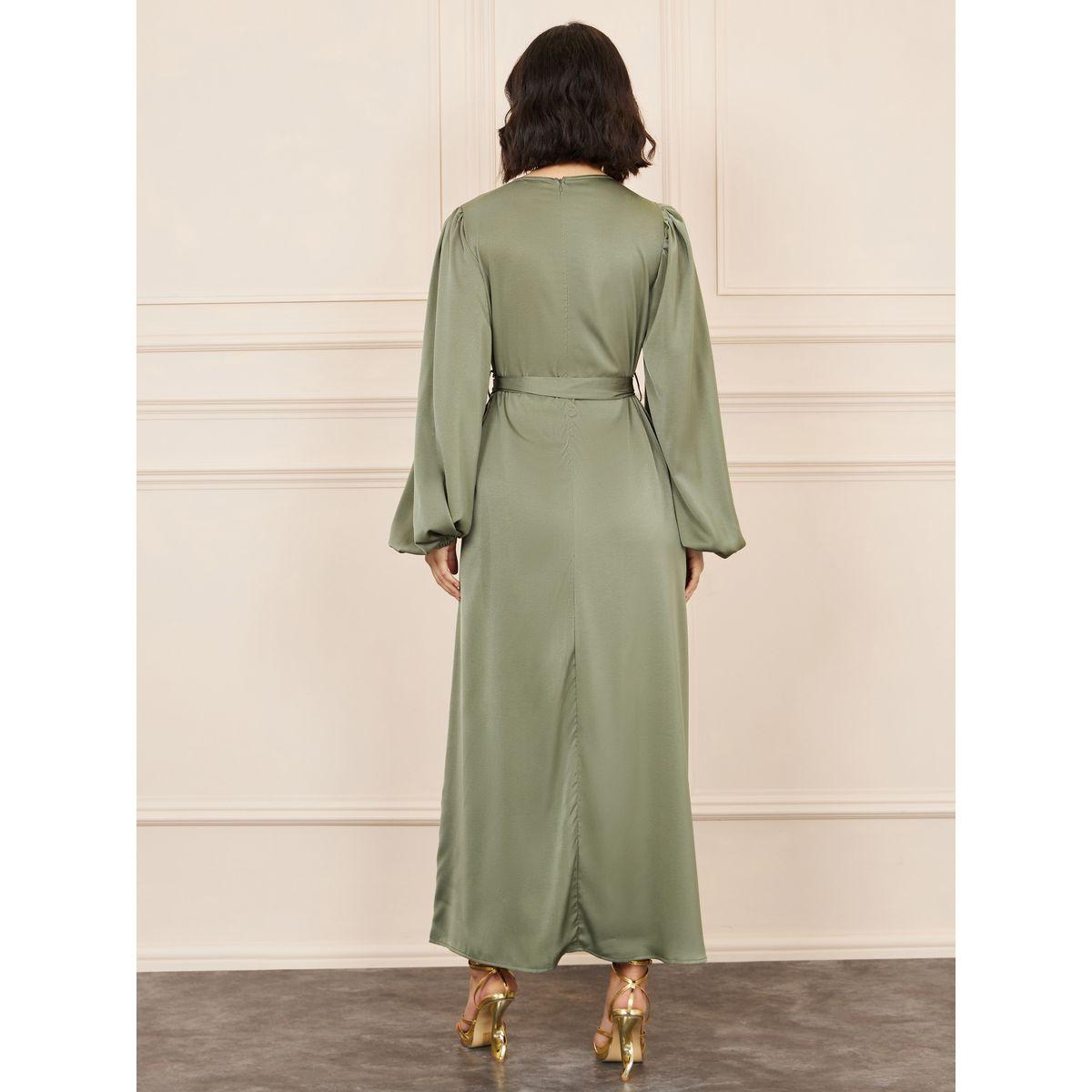 فستان طويل سادة باكمام بالون-women-clothing-dresses-image-4