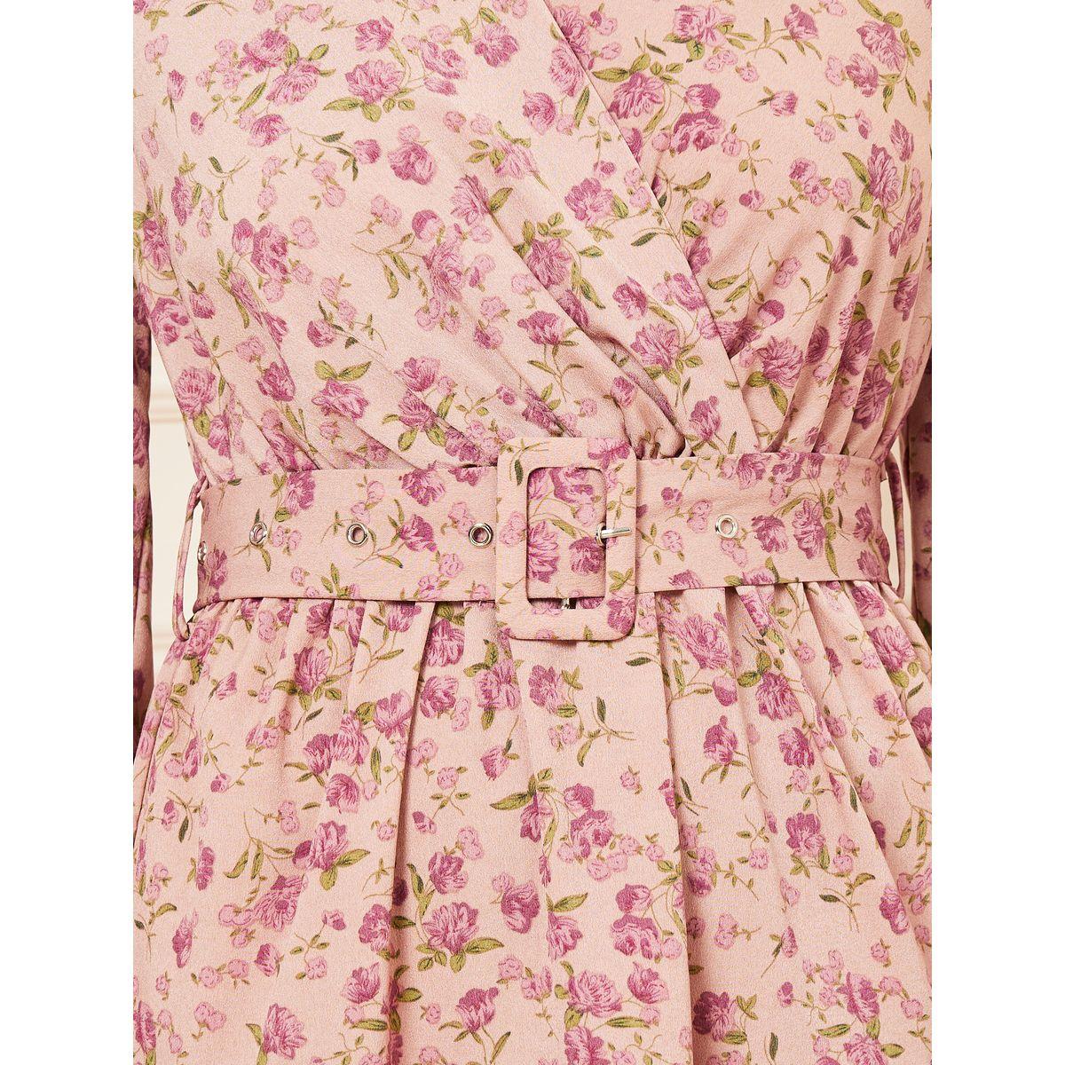 Styli Floral Print Cuff Sleeves Belted Tiered Midi Dress-women-clothing-dresses-image-3