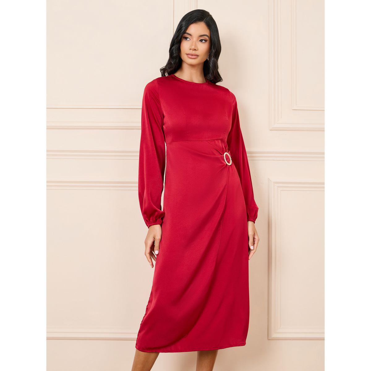 Styli Embellished Buckle Shift Midi Dress-women-clothing-dresses-image-1
