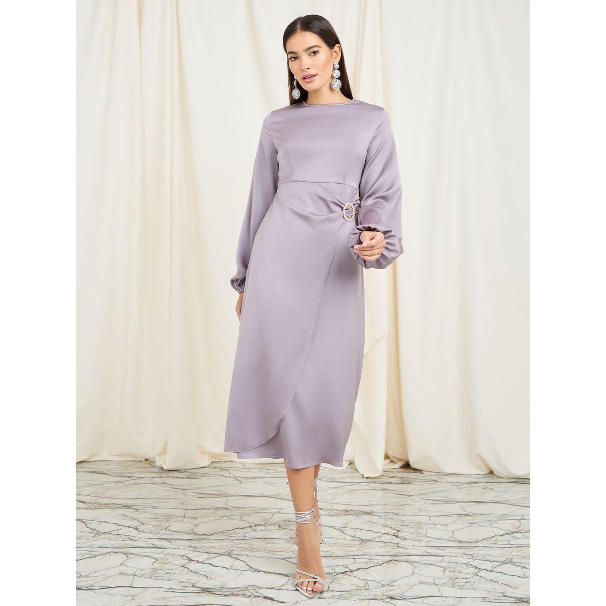 فستان ميدي سادة بتفاصيل إبزيم-women-clothing-dresses-image-1