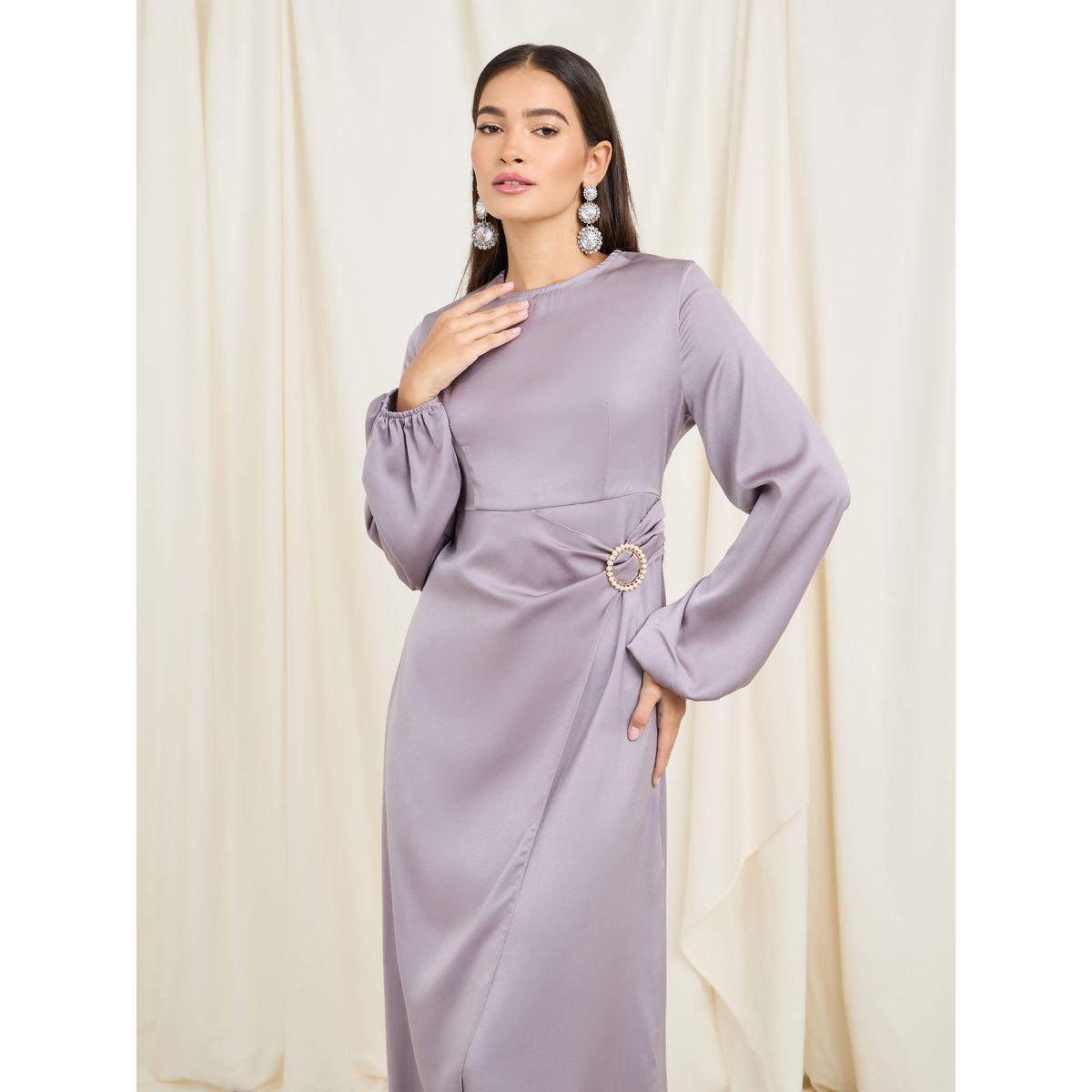 فستان ميدي سادة بتفاصيل إبزيم-women-clothing-dresses-image-2