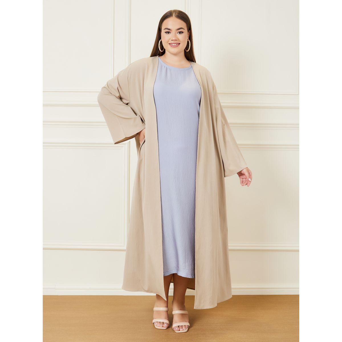 Styli Plus Textured Maxi Kimono-women-clothing-shirtsandblouses-shirts-image-1