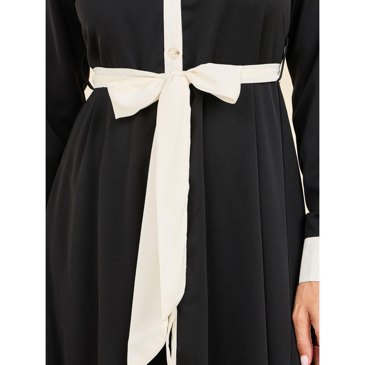 Styli Contrast Self Tie Up Collared Shirt Midi Dress-women-clothing-dresses-image-3