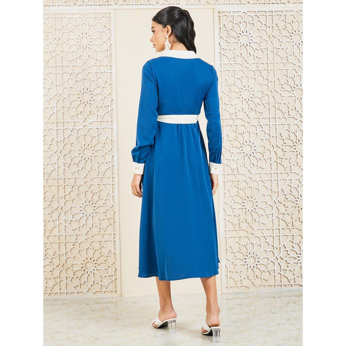 Styli Contrast Self Tie Up Collared Shirt Midi Dress-women-clothing-dresses-image-4