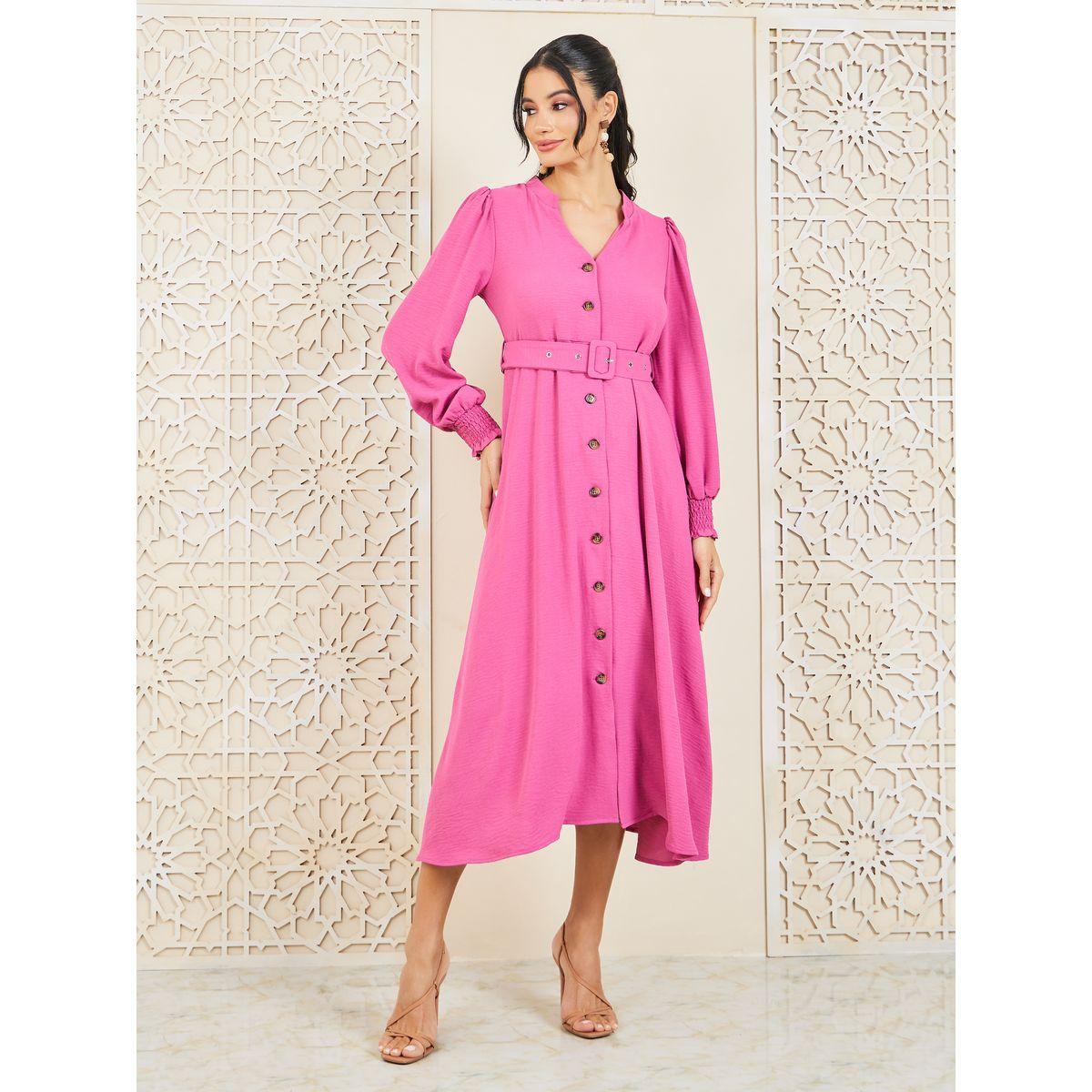 فستان ميدي منسوج مع حزام خصر-women-clothing-dresses-image-1