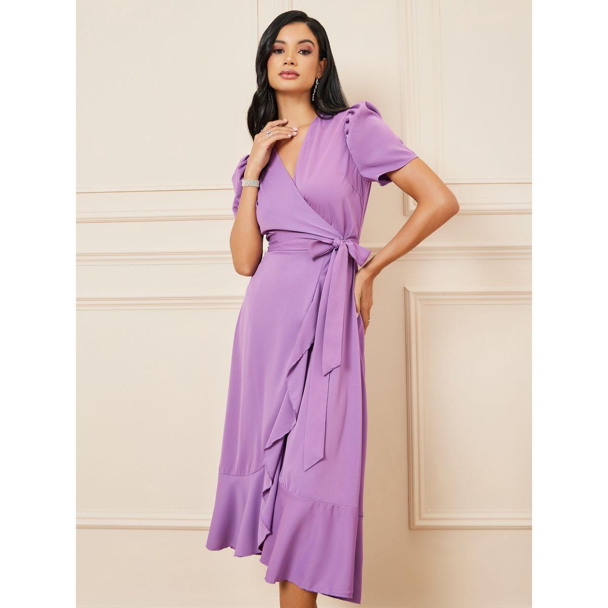 فستان ميدي سادة بنمط لف وكشكش-women-clothing-dresses-image-3