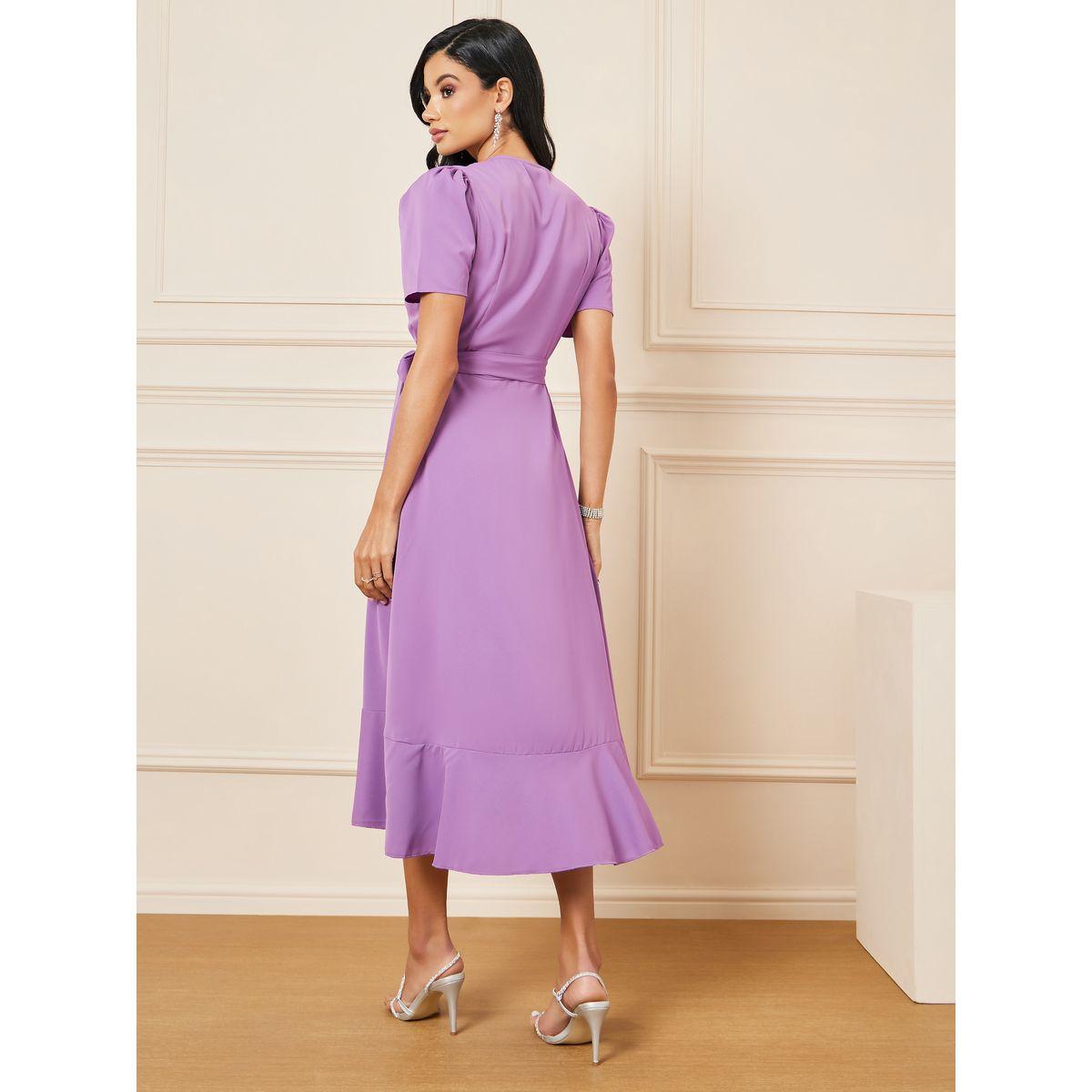فستان ميدي سادة بنمط لف وكشكش-women-clothing-dresses-image-4