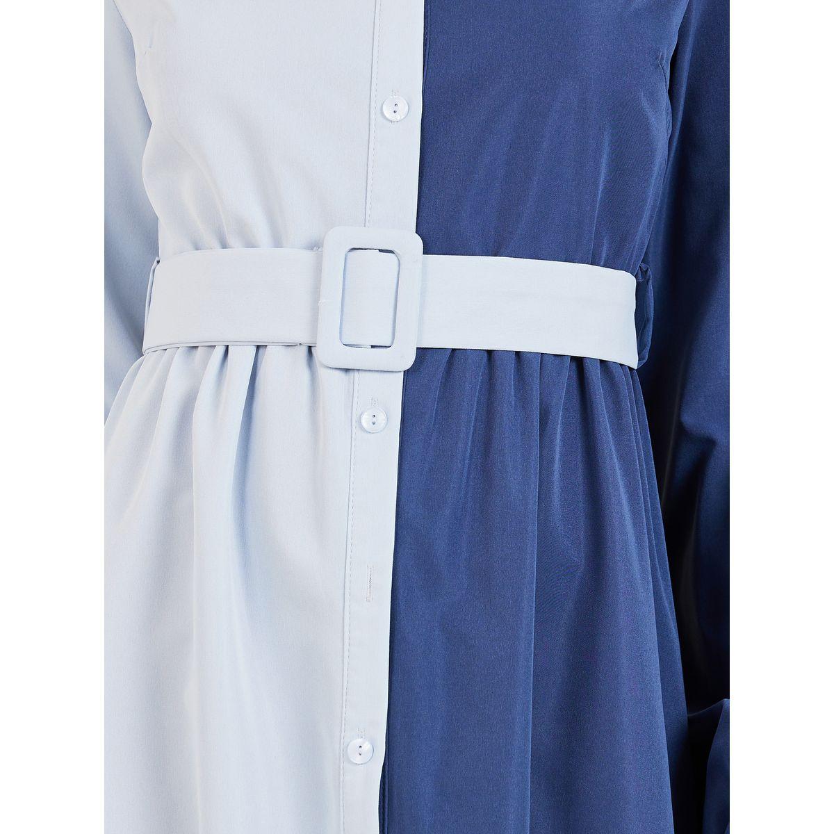 Styli Colorblock High Neck Belted Shirt Midi Dress-women-clothing-dresses-image-3