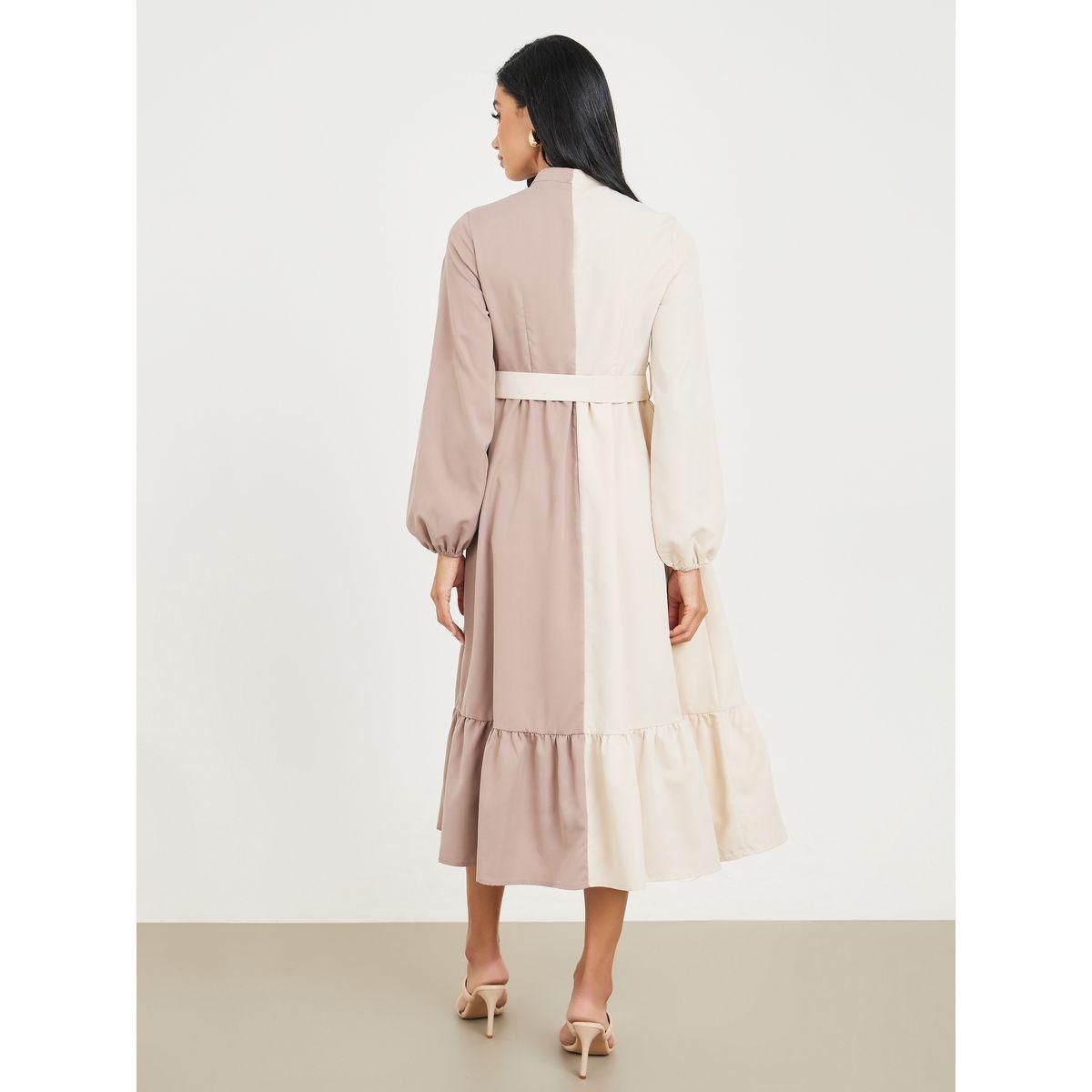 فستان ميدي بنمط كتل الالوان مع حزام-women-clothing-dresses-image-4
