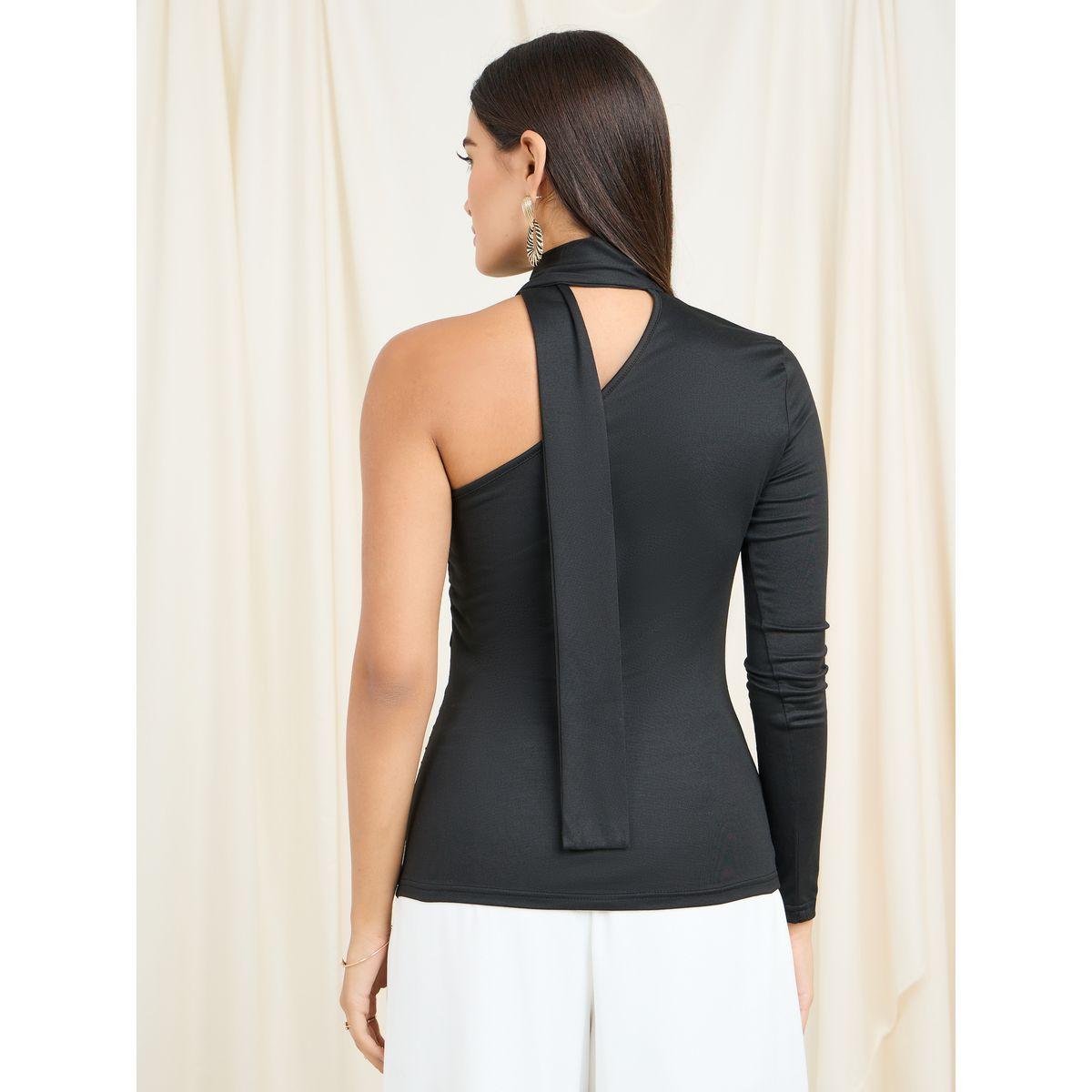 Styli One Shoulder Sleeves Fitted Knit Top-women-clothing-shirtsandblouses-blouses-image-5