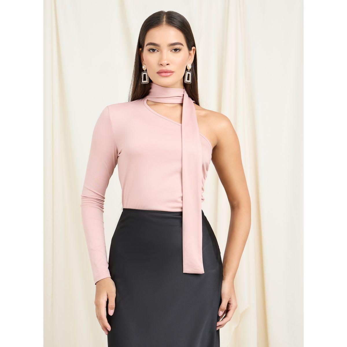 Styli One Shoulder Sleeves Fitted Knit Top-women-clothing-shirtsandblouses-blouses-image-1