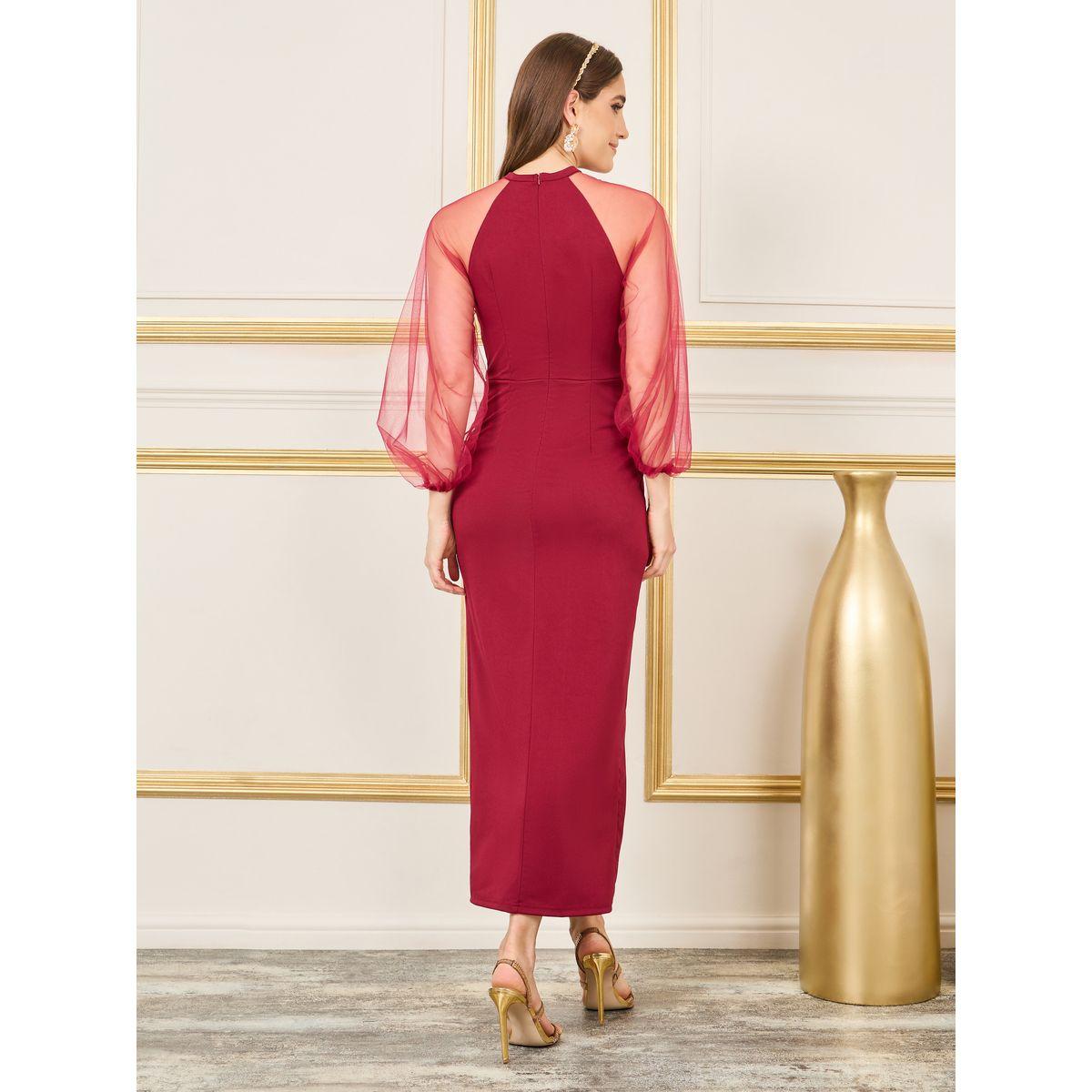فستان ميدي بديكون بشق جانبي-women-clothing-dresses-image-4