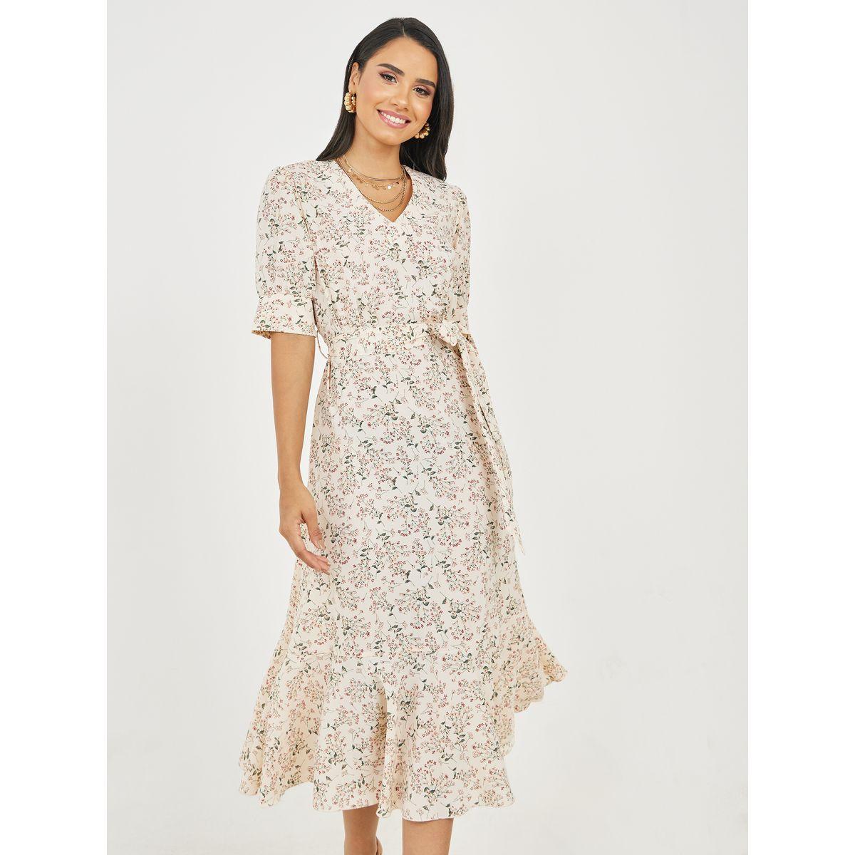 فستان ميدي بطبعة زهور واربطة-women-clothing-dresses-image-2