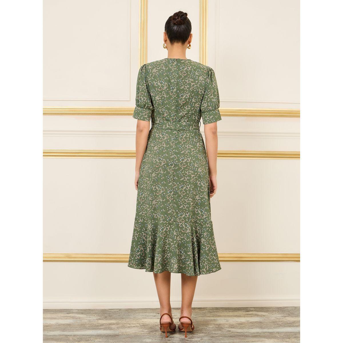 Styli Ditsy Floral Print A-Line Midi Dress with Self Tie Up-women-clothing-dresses-image-4