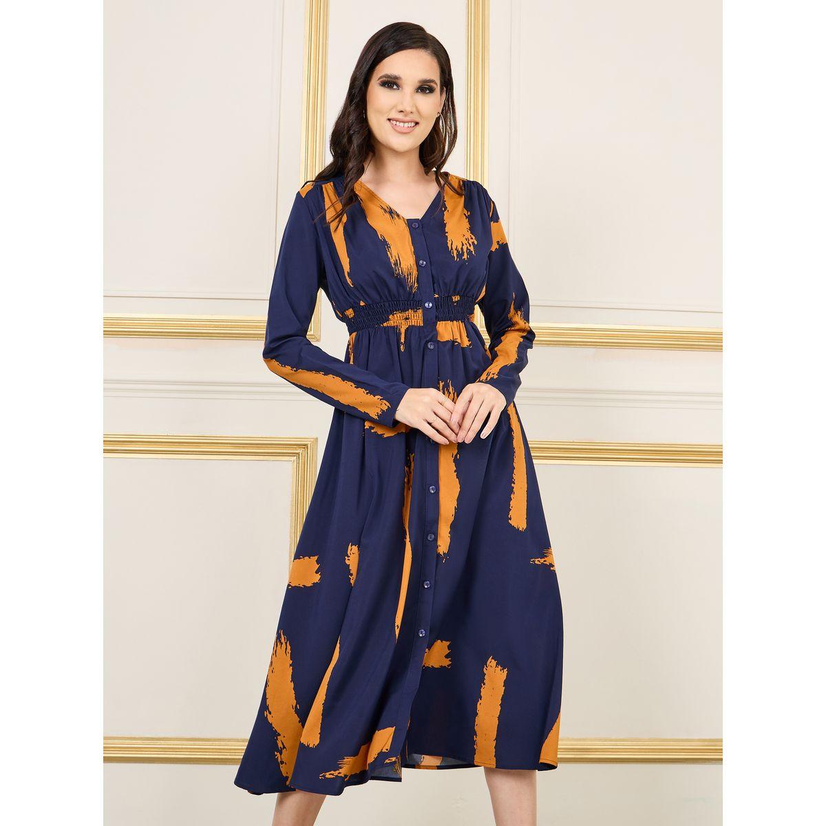 فستان ميدي مطبع  بطبعة مجردة-women-clothing-dresses-image-1