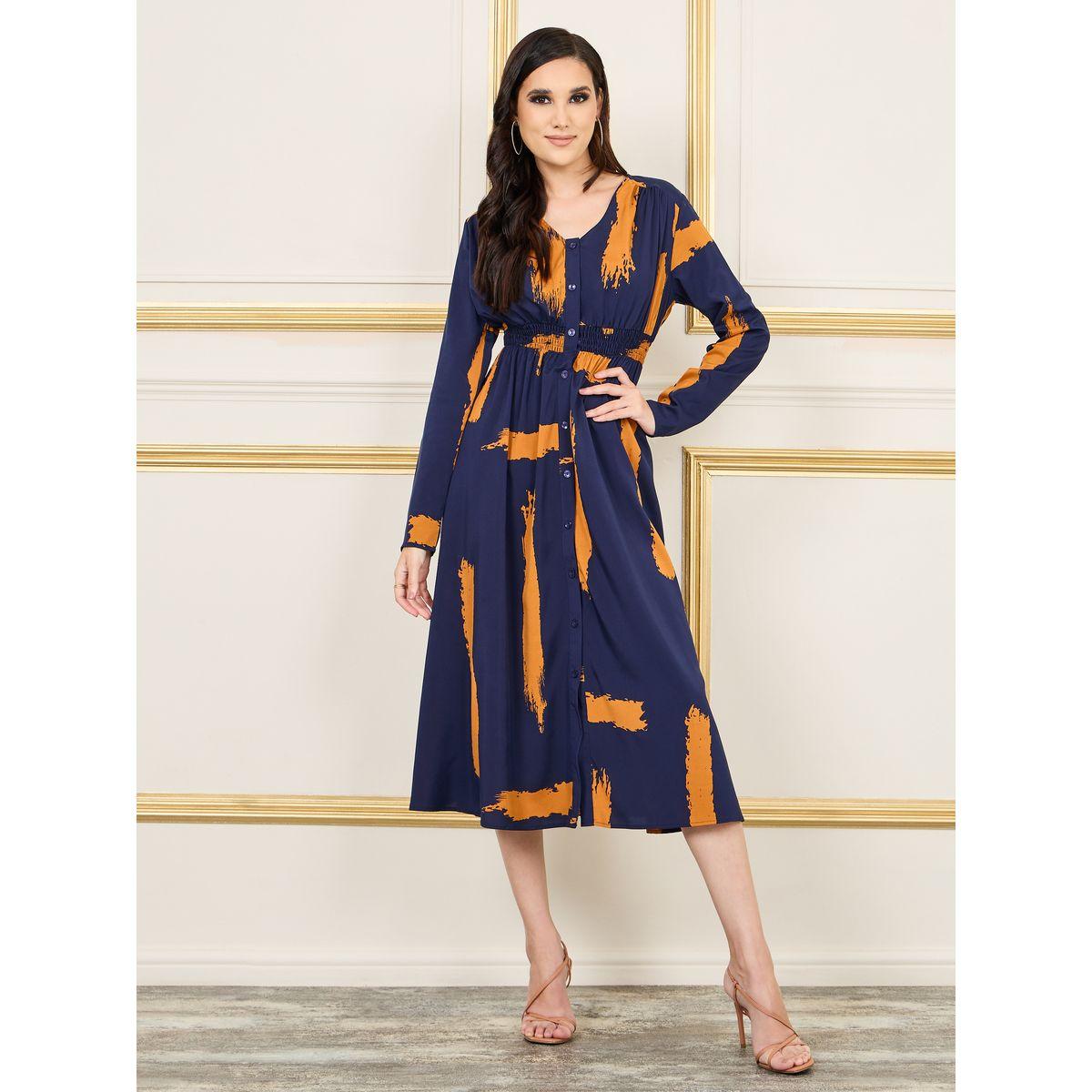فستان ميدي مطبع  بطبعة مجردة-women-clothing-dresses-image-2