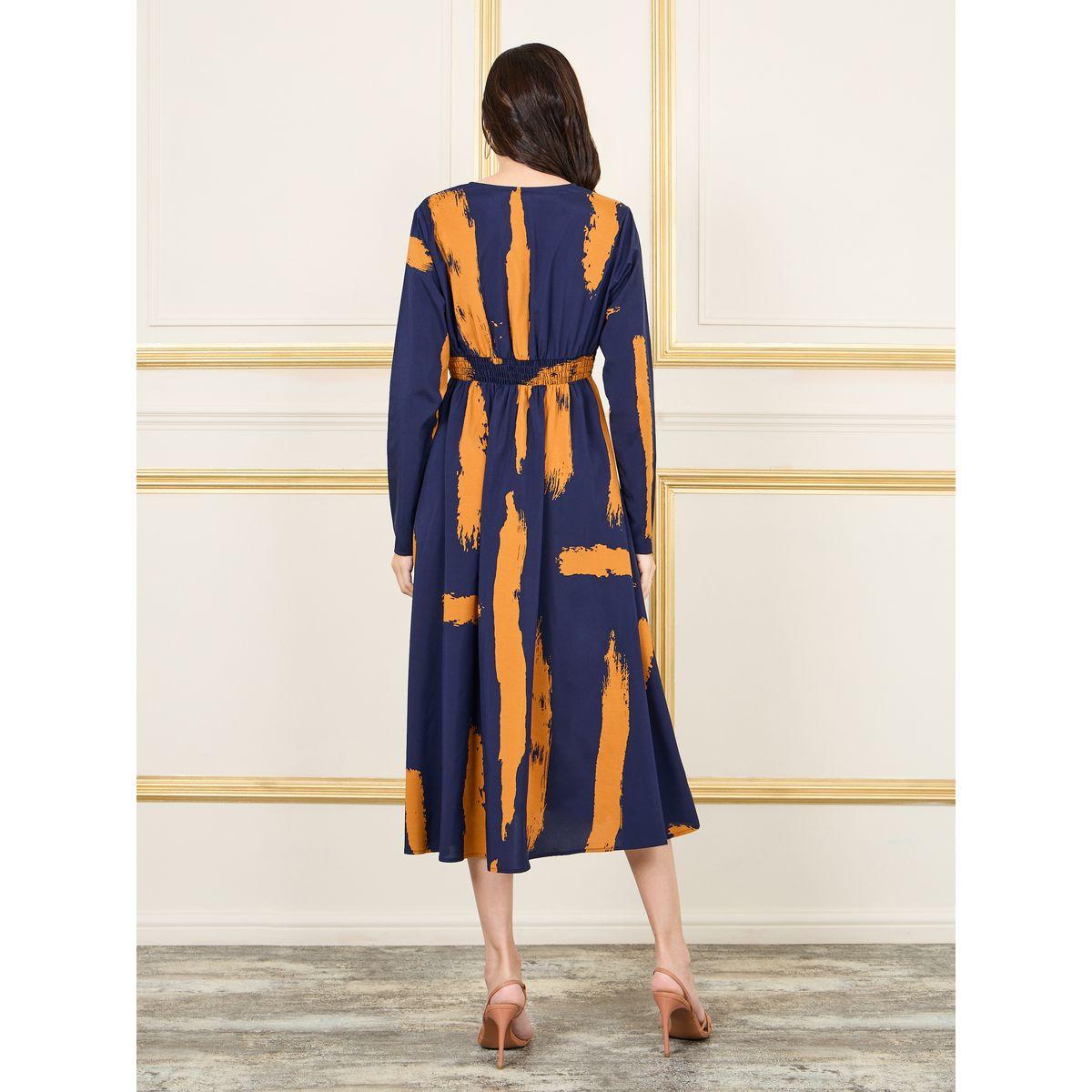 فستان ميدي مطبع  بطبعة مجردة-women-clothing-dresses-image-4