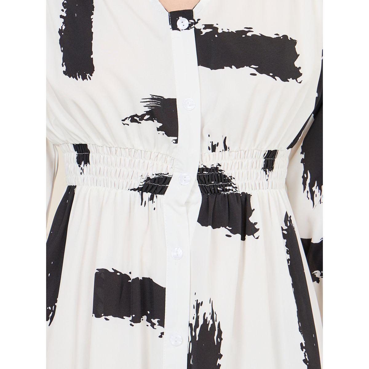 Styli Abstract Print Smocked Waist Shirt Midi Dress-women-clothing-dresses-image-3