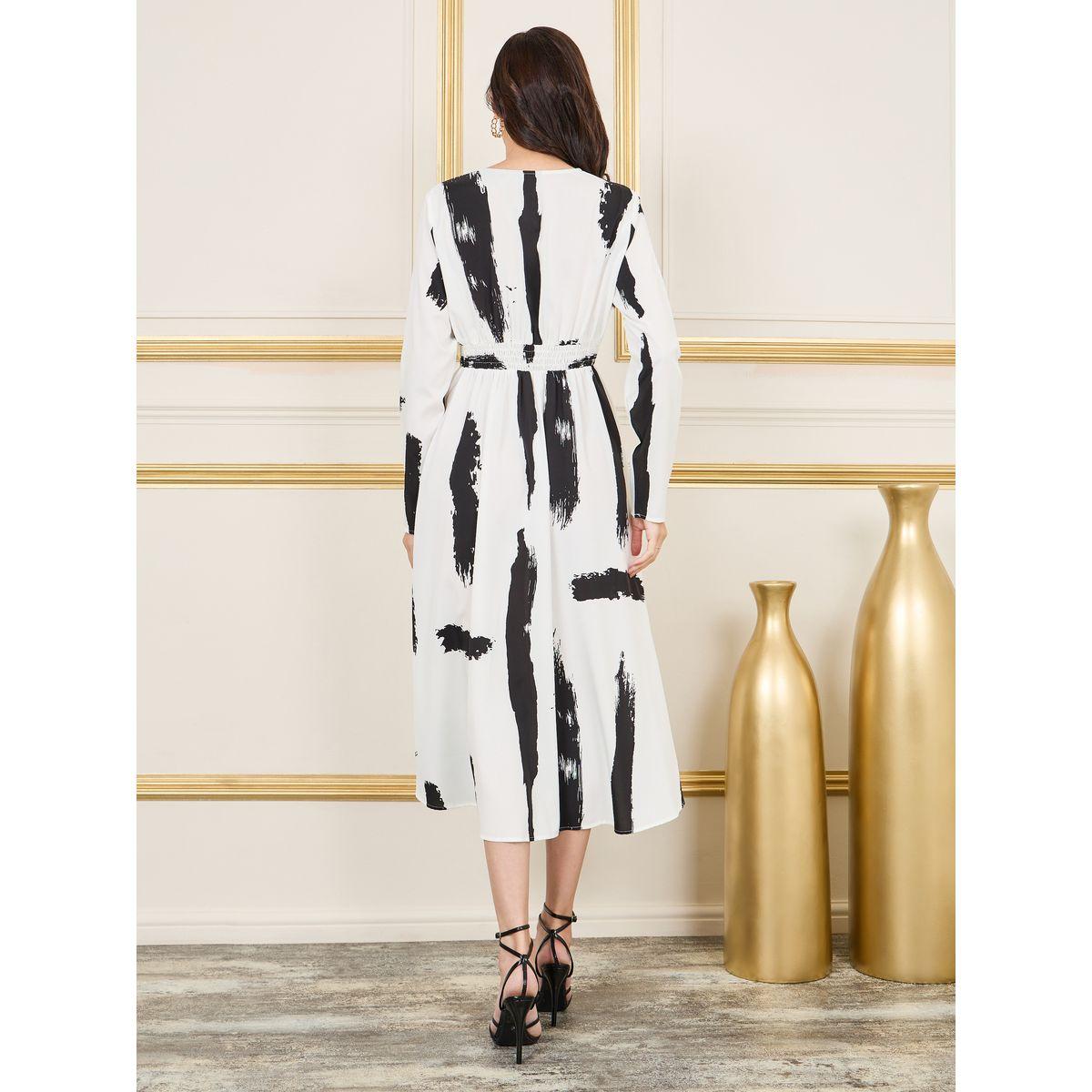 Styli Abstract Print Smocked Waist Shirt Midi Dress-women-clothing-dresses-image-4