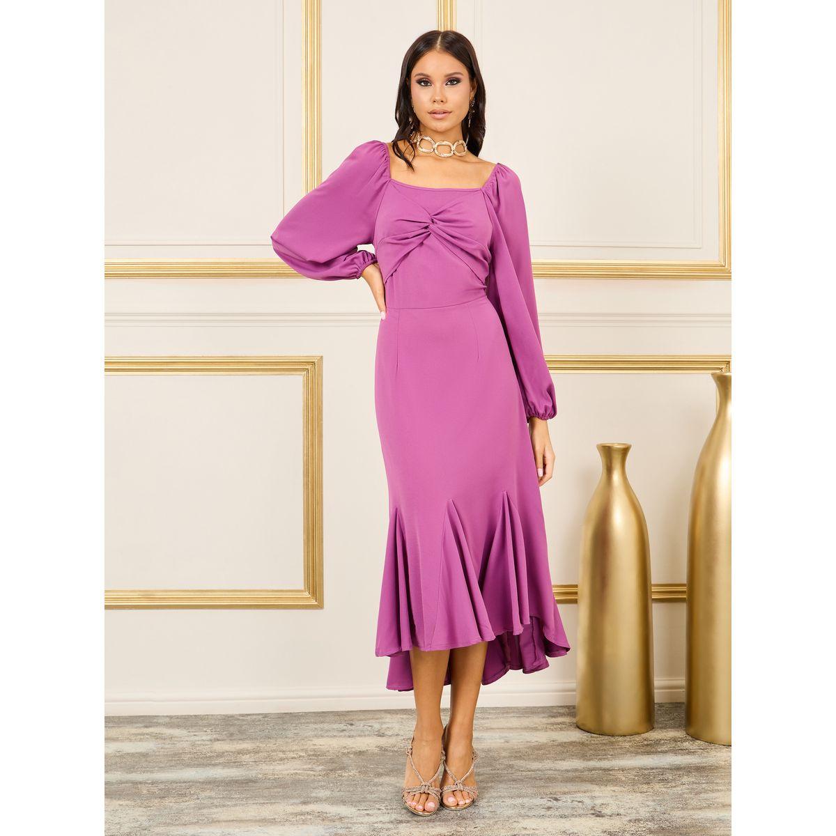 Styli Solid Front Twist Detail Mermaid Midi Dress-women-clothing-dresses-image-1