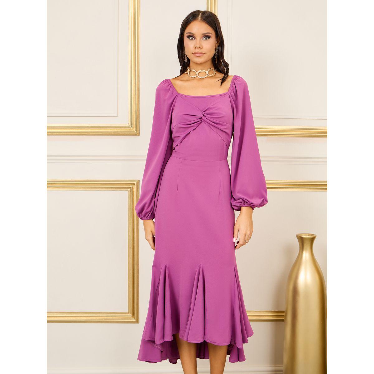 فستان ميدي سادة بتفاصيل ملفوفة-women-clothing-dresses-image-2