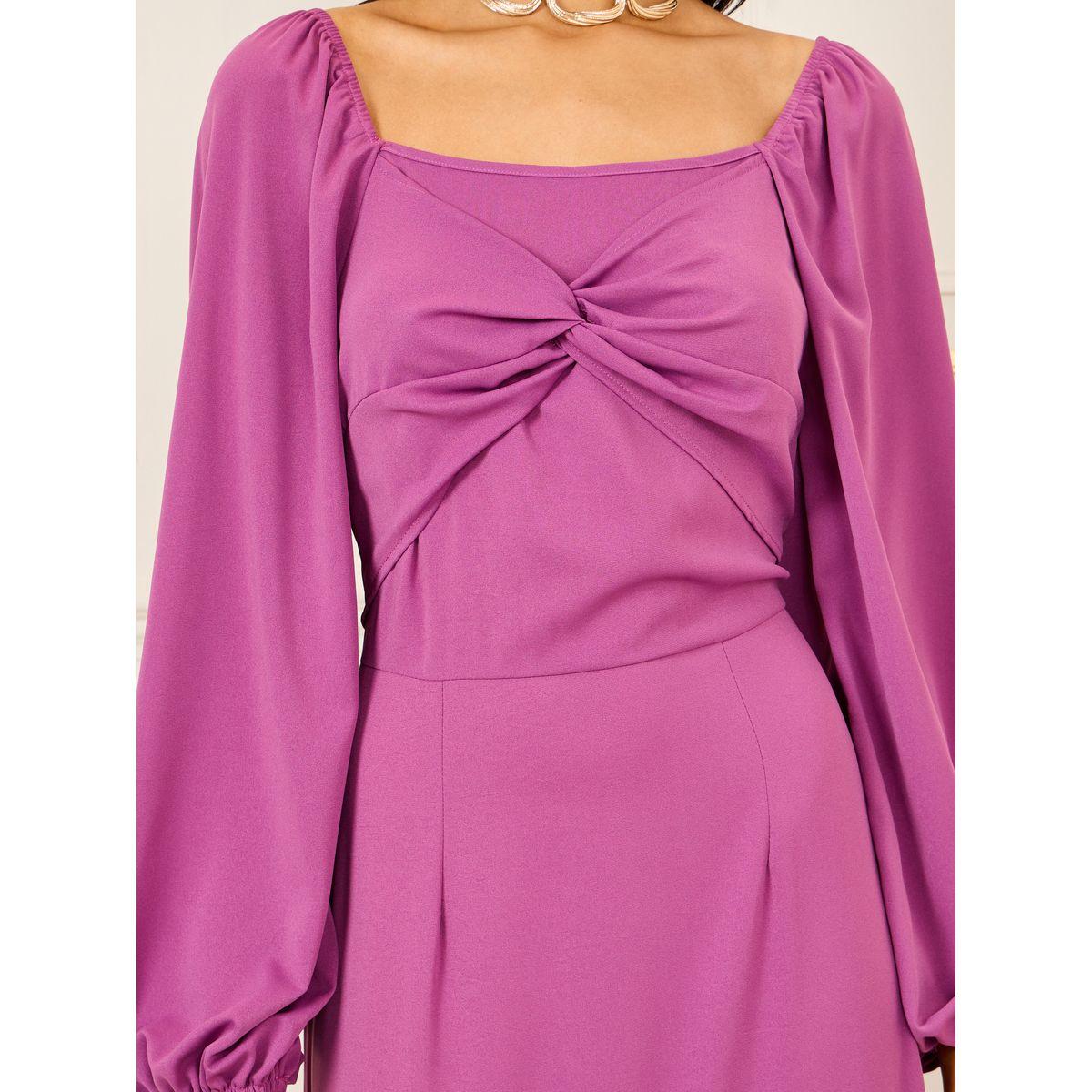 فستان ميدي سادة بتفاصيل ملفوفة-women-clothing-dresses-image-3