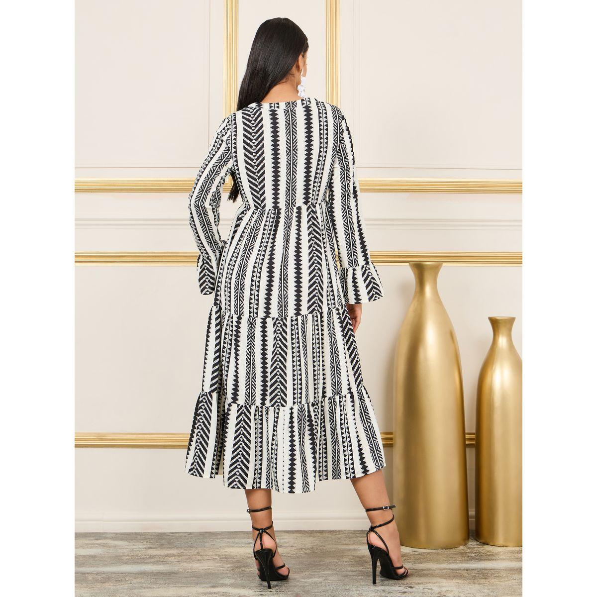 Styli Aztec Print Tiered Midi Dress-women-clothing-dresses-image-4