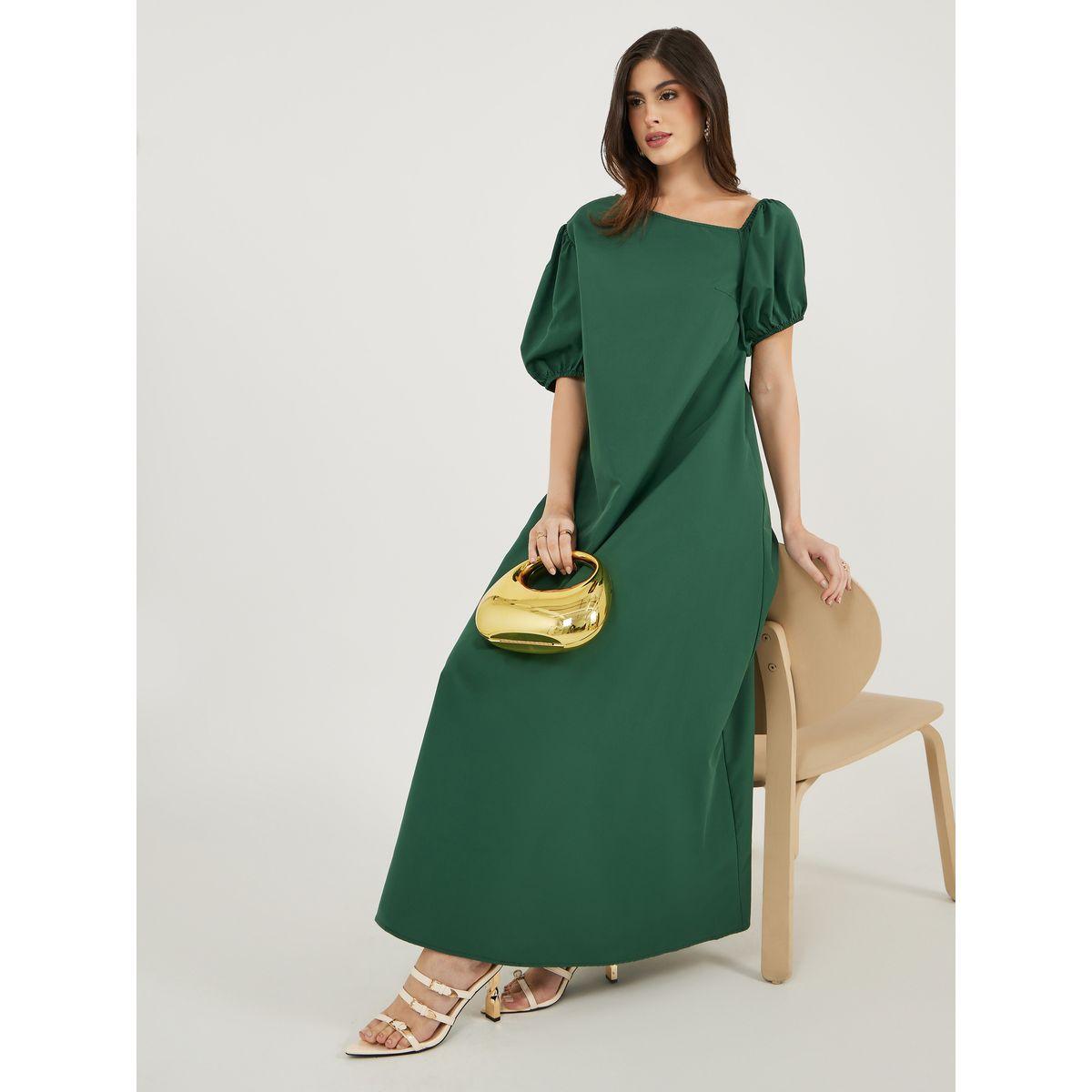 فستان طويل بأكمام منفوخة وتفاصيل غير متماثلة-women-clothing-dresses-image-1