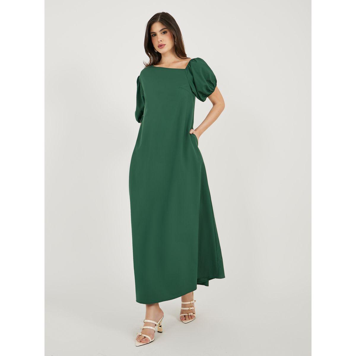 Styli Asymmetric Neck Puff Sleeve Shift Maxi Dress-women-clothing-dresses-image-2
