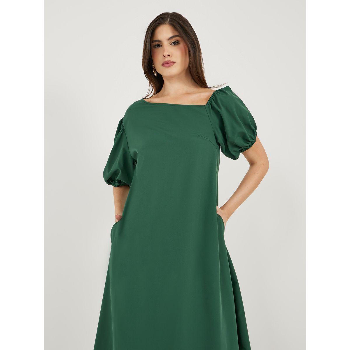 Styli Asymmetric Neck Puff Sleeve Shift Maxi Dress-women-clothing-dresses-image-3