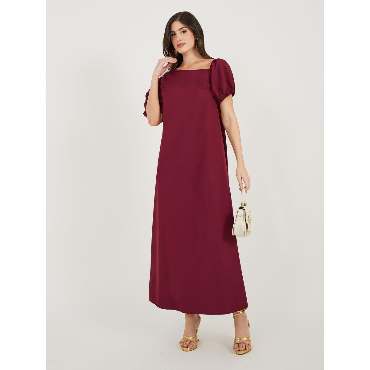 Styli Asymmetric Neck Puff Sleeve Shift Maxi Dress-women-clothing-dresses-image-1