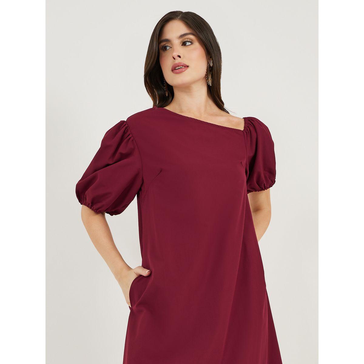 فستان طويل بأكمام منفوخة وتفاصيل غير متماثلة-women-clothing-dresses-image-2