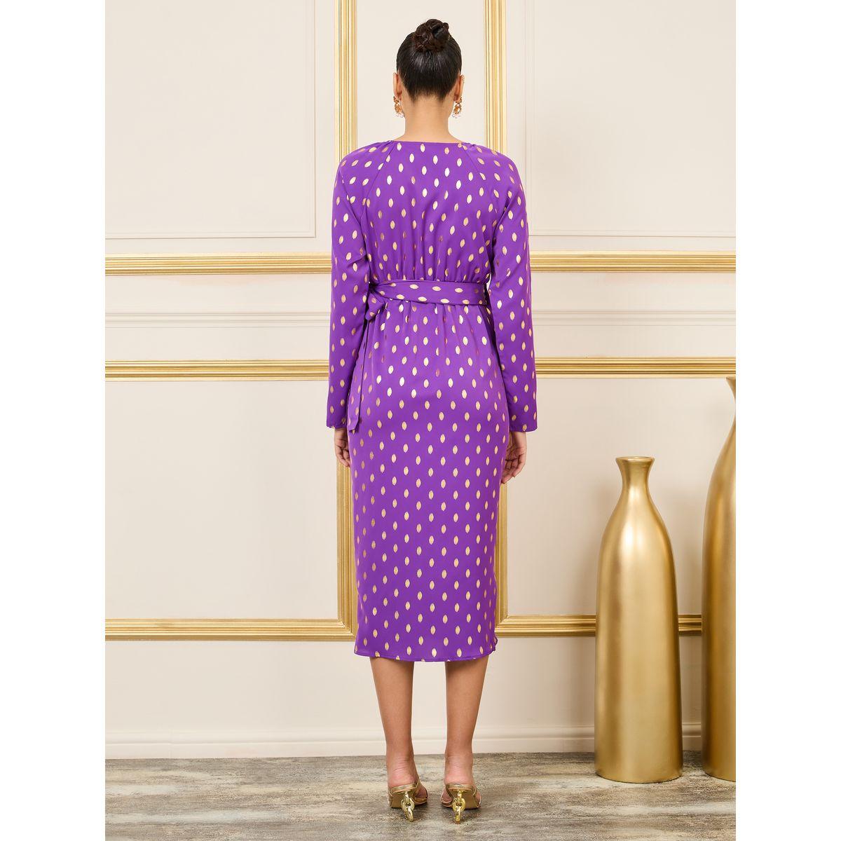 فستان ميدي بنمط لف وطبعة فويل-women-clothing-dresses-image-4