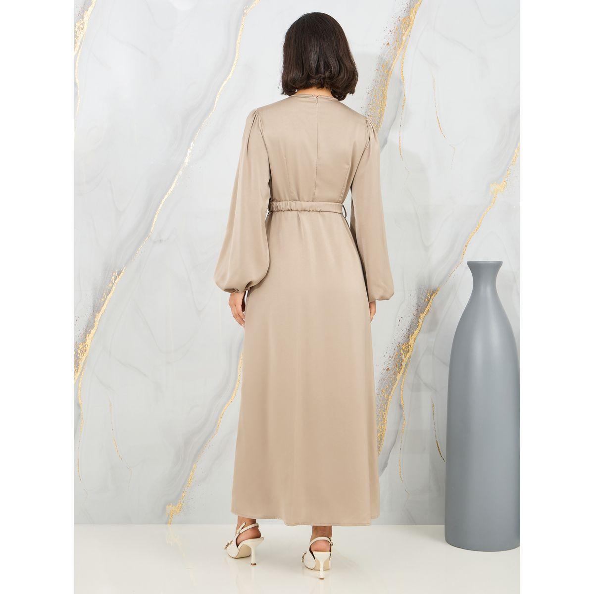 Styli Satin Embellished Buckle Belted A-Line Maxi Dress-women-clothing-dresses-image-4