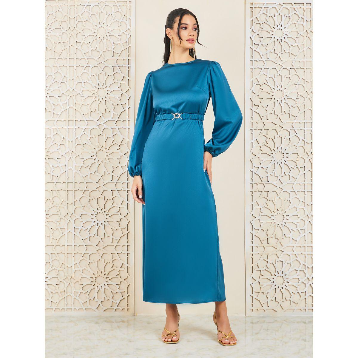 فستان طويل بحافة واسعة وحزام خصر-women-clothing-dresses-image-1