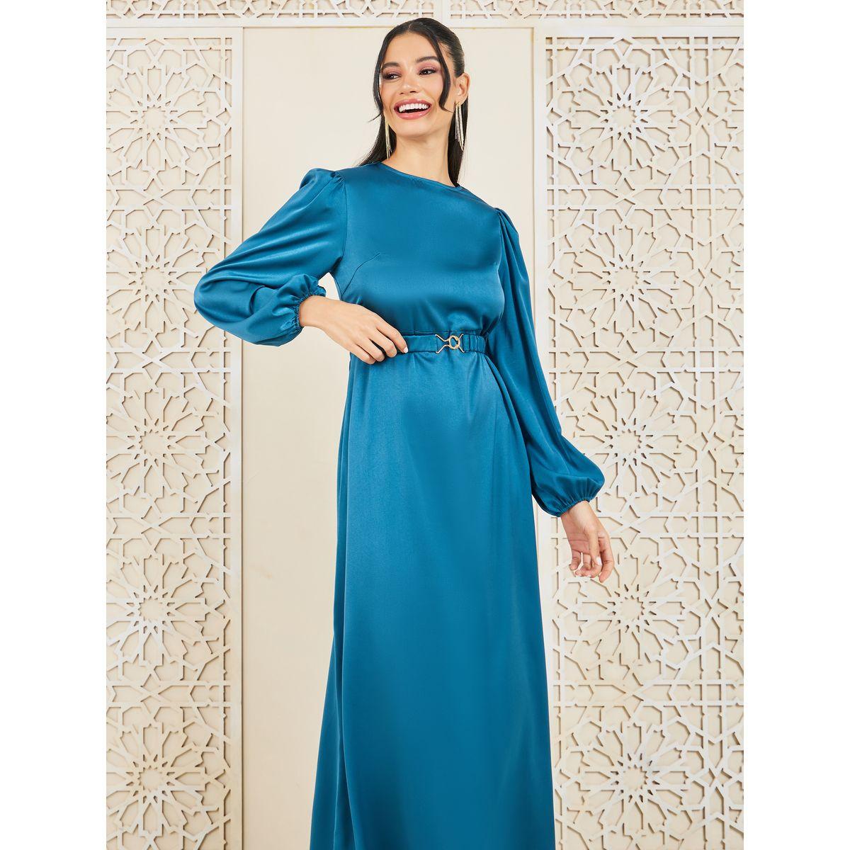 فستان طويل بحافة واسعة وحزام خصر-women-clothing-dresses-image-2
