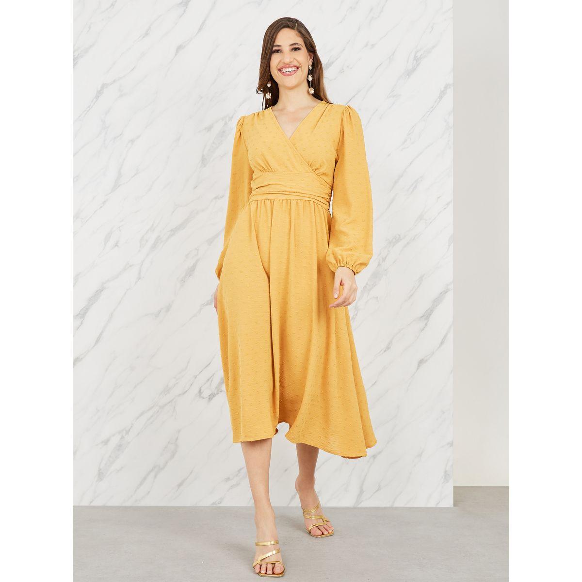 فستان ميدي بكسرات ومزخرف بخيوط-women-clothing-dresses-image-1