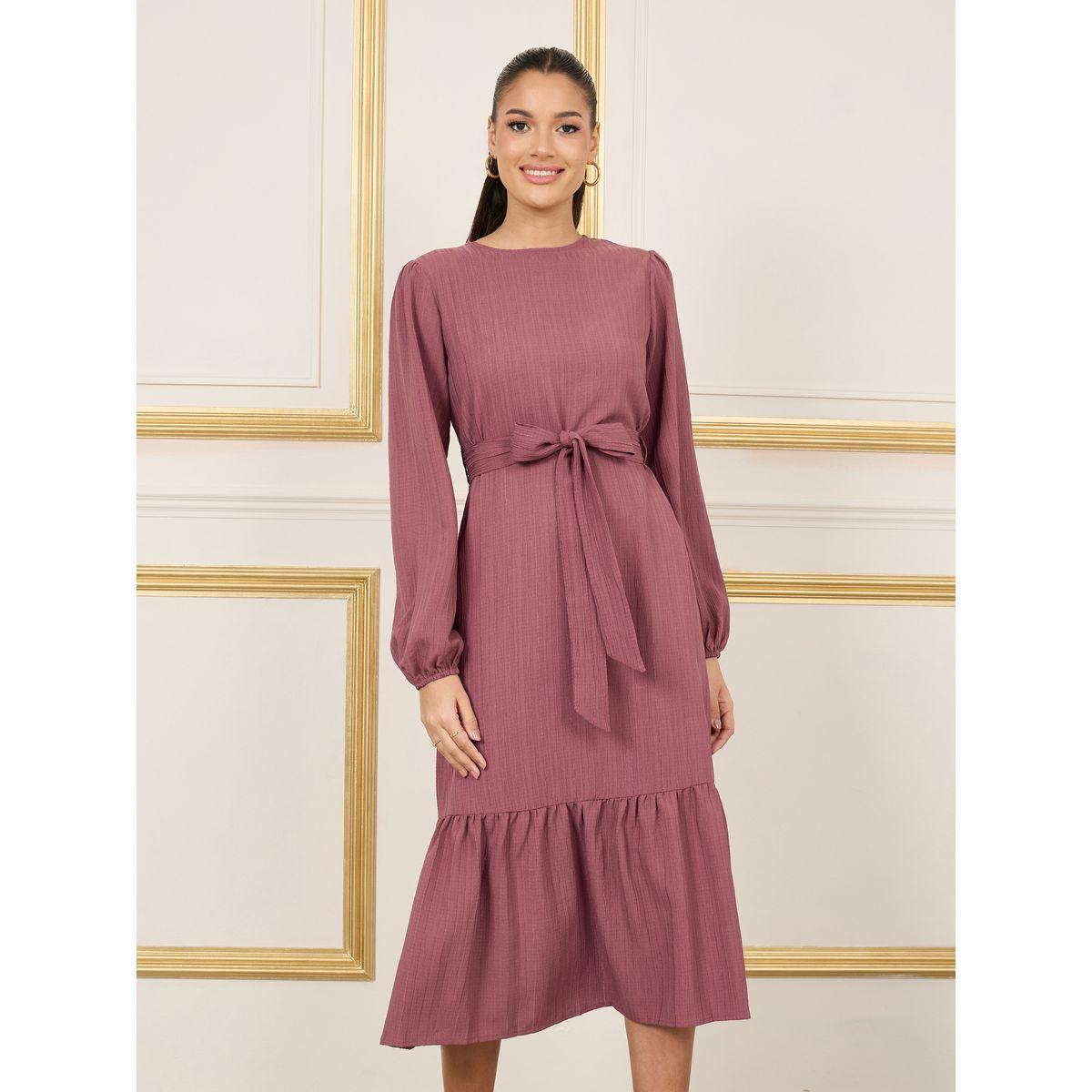فستان ميدي بتفاصيل بارزة الملمس واربطة-women-clothing-dresses-image-2
