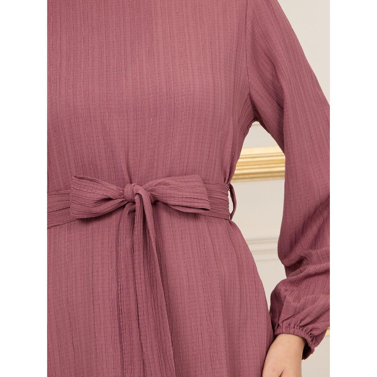 فستان ميدي بتفاصيل بارزة الملمس واربطة-women-clothing-dresses-image-3