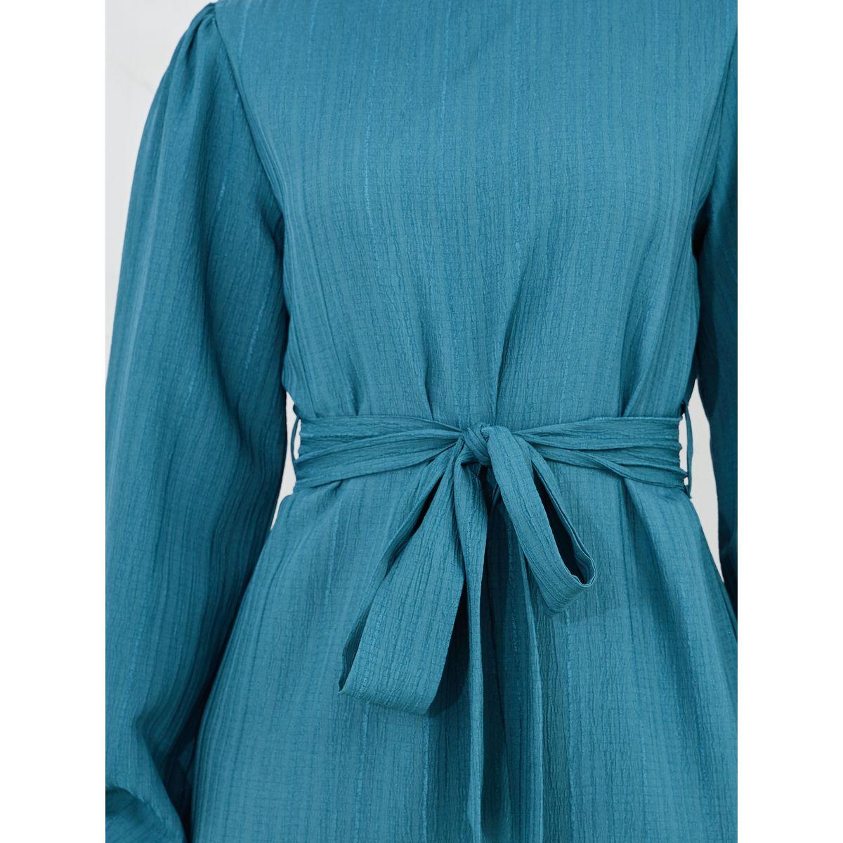 فستان ميدي مع حافة بكشكش ورباط خصر-women-clothing-dresses-image-3