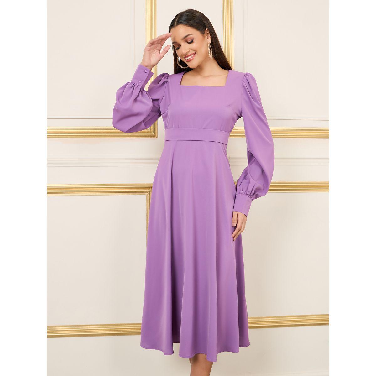 فستان ميدي بياقة واسعة واكمام بيشوب-women-clothing-dresses-image-1