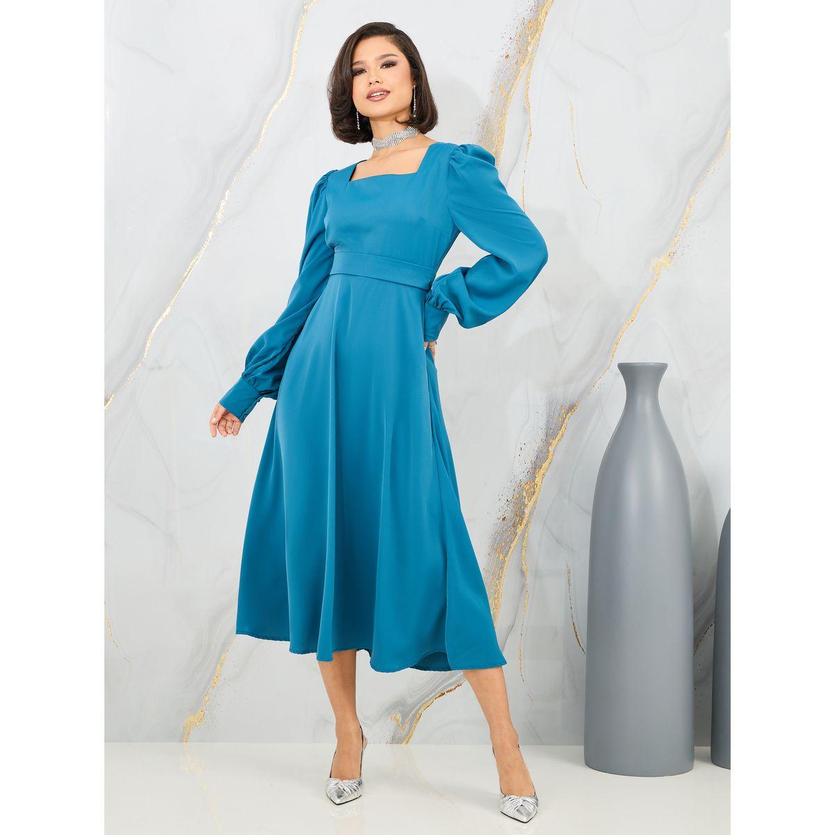 فستان ميدي باكمام بيشوب وياقة واسعة-women-clothing-dresses-image-1