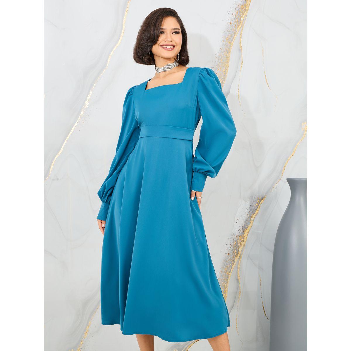 Styli Bishop Sleeves Square Neck A-Line Midi Dress-women-clothing-dresses-image-2