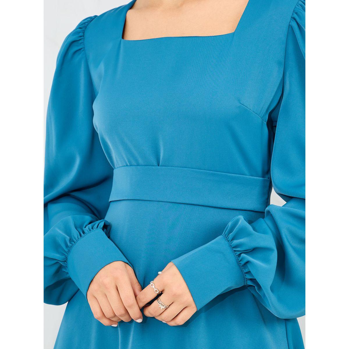 Styli Bishop Sleeves Square Neck A-Line Midi Dress-women-clothing-dresses-image-3