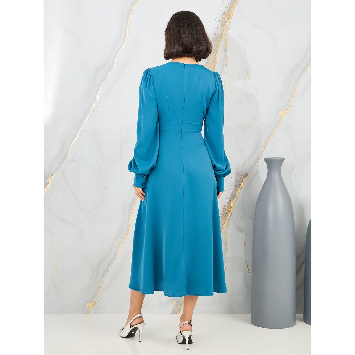 Styli Bishop Sleeves Square Neck A-Line Midi Dress-women-clothing-dresses-image-4