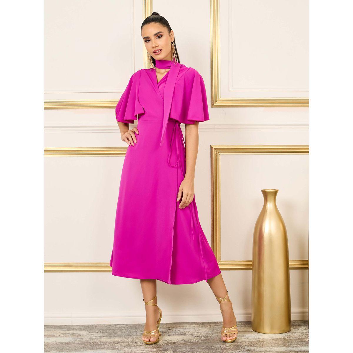 Styli Solid Angel Sleeves Wrap Midi Dress-women-clothing-dresses-image-1